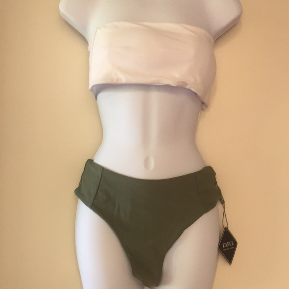 Zaful Other - NEW ZAFUL White and Green Two Piece Bikini